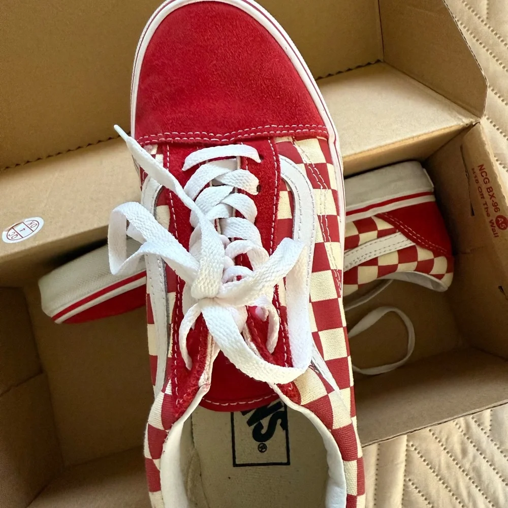 Vans Red and White Checkered Shoes - Picture 3 of 6